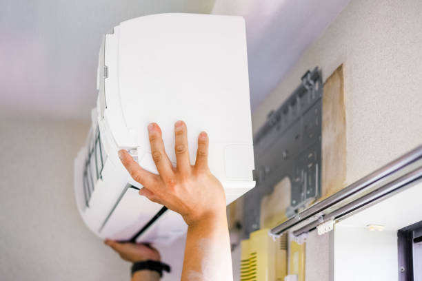 Air conditioner replacement construction scene